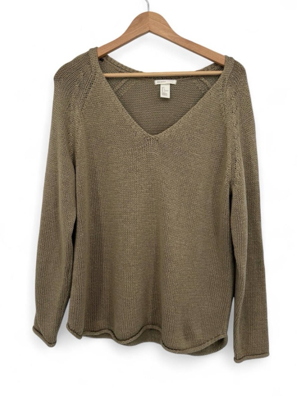 H&M Basic Tan Taupe Open Knit V Neck Lightweight Sweater Size Large